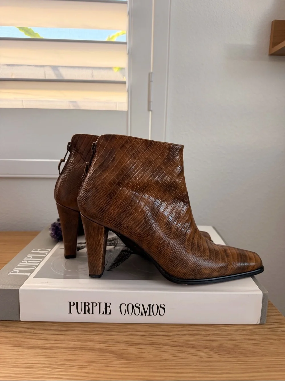 Stuart Weitzman Croc-Embossed Brown Leather Ankle Booties